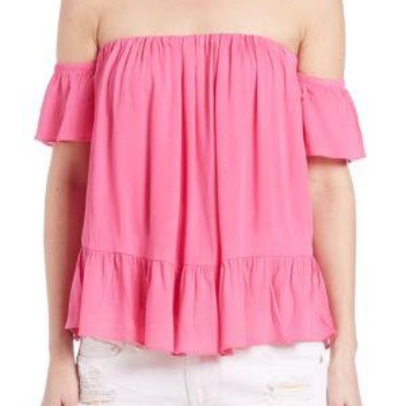 MISA Los Angeles Anais Off Shoulder Top in Fuschia - Picture 2 of 4